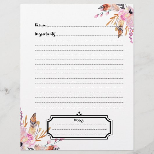 ボホ花模様羽毛ホワイトピンクレシピシート チラシ (裏面)