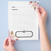 ボホ花模様羽毛ホワイトピンクレシピシート チラシ (手)