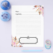 ボホ花模様羽毛ホワイトピンクレシピシート チラシ (シングル)