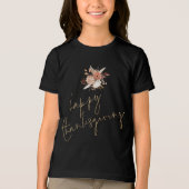 ボホ花模様金ゴールド文字ハッピーサンクスギビング トライブレンドＴシャツ (正面)