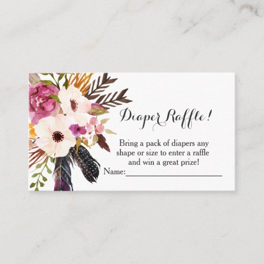 ボホ花赤ちゃんシャワーおむつラッフルカード エンクロージャーカード (正面)