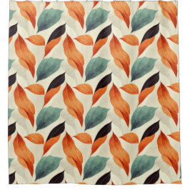 ボホ芸術的オレンジブルー葉ブラック シャワーカーテン