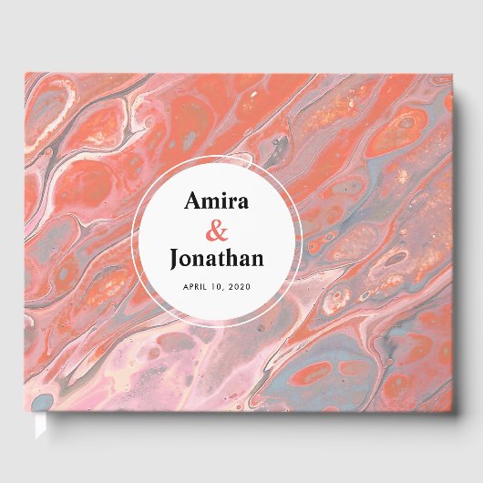 ボホ芸術的コーラルマーブルカスタムゲストブック ゲストブック (正面)
