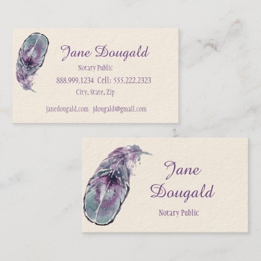 ボホ芸術的フェザーペン黒クラシック公証人 名刺 (正面/裏面)