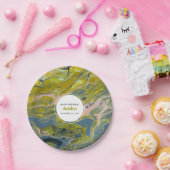 ボホ芸術的ライムグリーン&ブルーマーブル誕生日 ペーパープレート (パーティー)