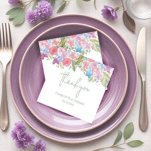 ボホ芸術的ワイルドフラワーウォータカラーハンド絵を描 サンキューカード