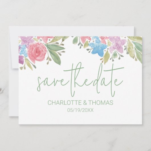 ボホ芸術的ワイルドフラワーウォータカラーハンド絵を描 セーブザデート (正面)