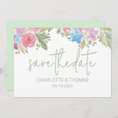 ボホ芸術的ワイルドフラワーウォータカラーハンド絵を描 セーブザデート (正面/裏面)