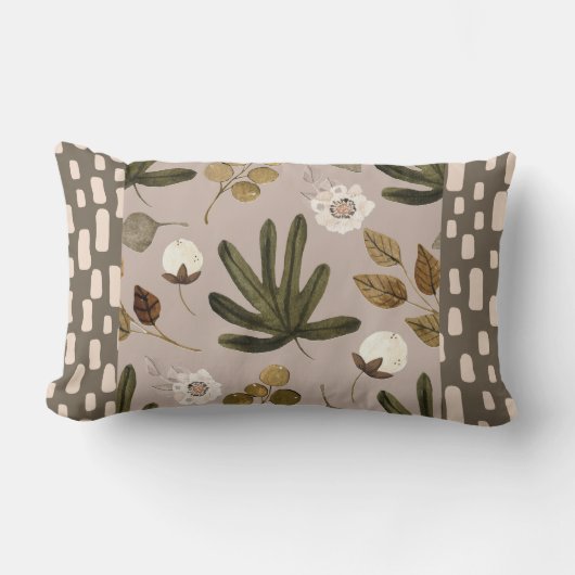 ボホ葉ベージュアンドグリーン装飾用クッション ランバークッション (正面)