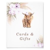 ボホ薄紫フローラハイランド牛の赤ちゃんシャワーのサイン フォトプリント            (正面)