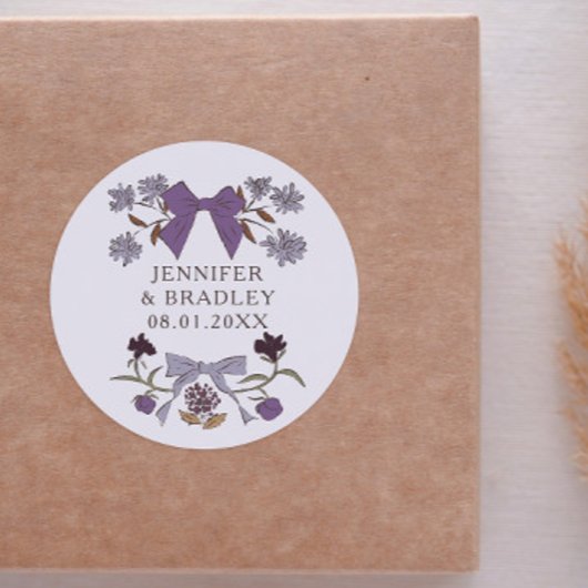 ボホ薄紫リボンフローラ結婚式の引き出物 ラウンドシール