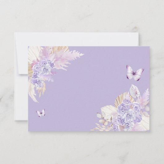 ボホ薄紫幾何学蝶キンセニェラフローラ サンキューカード (裏面)