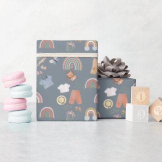 ボホ虹の水色の赤ちゃんシャワー ラッピングペーパー