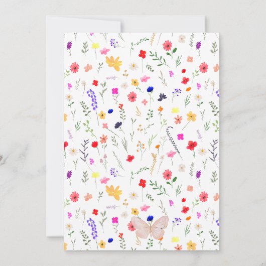 ボホ蝶の牧草地の野草の赤ちゃんシャワー 招待状 (裏面)