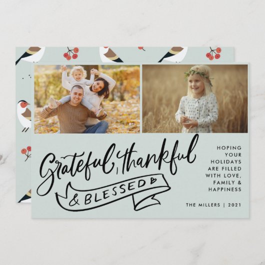 ボホ賛美バードファミリー写真クリスマス (正面/裏面)