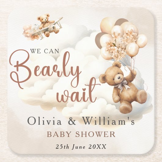 ボホ赤ちゃんシャワー男女兼用を心待ち スクエアペーパーコースター (正面)