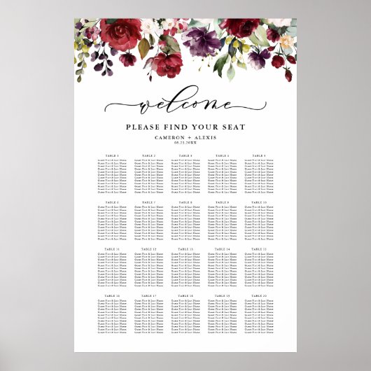 ボホ赤と紫のフローラ結婚の座席表 ポスター (正面)