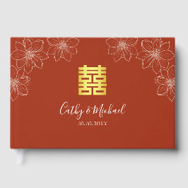 ボホ赤モダン中国のフローラ結婚ズ ゲストブック