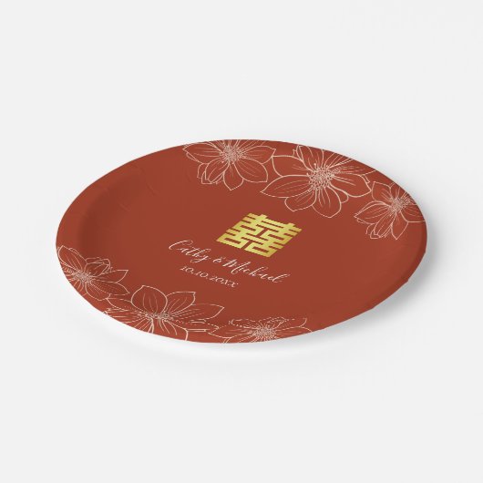 ボホ赤モダン中国のフローラ結婚ズ ペーパープレート (アングル)