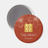 ボホ赤モダン中国のフローラ結婚ズ マグネット (正面/裏面)