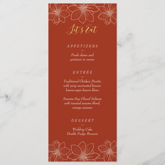 ボホ赤モダン中国のフローラ結婚ズ メニュー (正面)