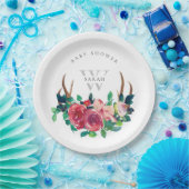 ボホ赤素朴フローラスタッグ〔雄ジカの〕枝角ベビーシャワー ペーパープレート (パーティー)