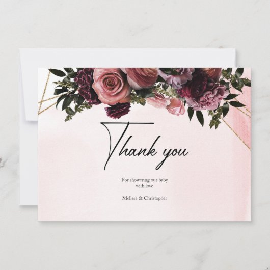 ボホ赤面とブルゴーニュ花バラ金ゴールド枠 サンキューカード (正面)