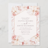 ボホ赤面と淡い色のピンクフローラ結婚ズ 招待状 (正面)