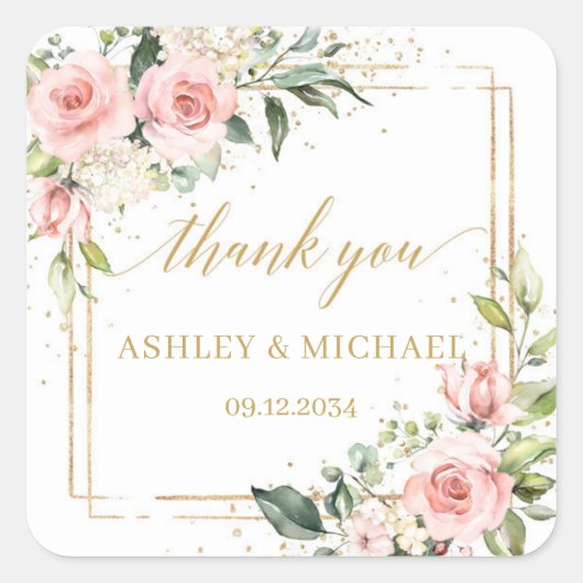 ボホ赤面と金ゴールド結婚グリーンリーのステッカー スクエアシール (正面)