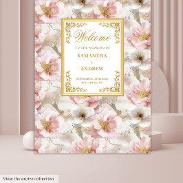 ボホ赤面アイボリー金ゴールド結婚フローラのバナー タペストリー