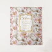 ボホ赤面アイボリー金ゴールド結婚フローラのバナー タペストリー (正面)