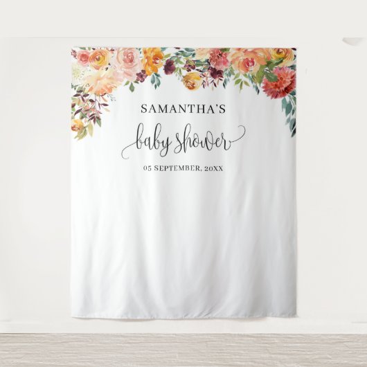 ボホ赤面オレンジブルゴーニュ秋フローラ背景 タペストリー (正面)