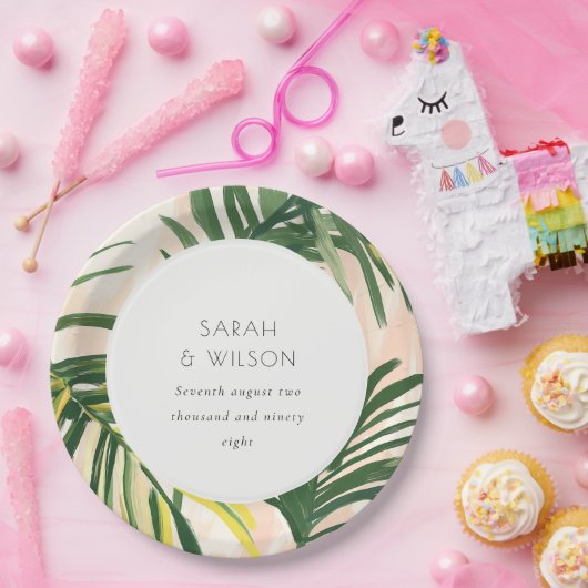 ボホ赤面グリーントロピカルパームビーチ結婚式 ペーパープレート (パーティー)