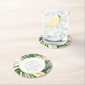 ボホ赤面グリーントロピカルパームビーチ結婚式 ラウンドペーパーコースター (インサイチュ)