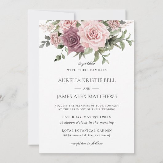 ボホ赤面シナモンバラフローラグリーナリー結婚ズ 招待状 (正面)