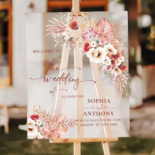 ボホ赤面テラコッタフローラアクリル結婚ズサイン アクリルサイン