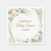 ボホ赤面バラとユーカリ金ゴールド赤ちゃんシャワー スタンダードカクテルナプキン (正面)