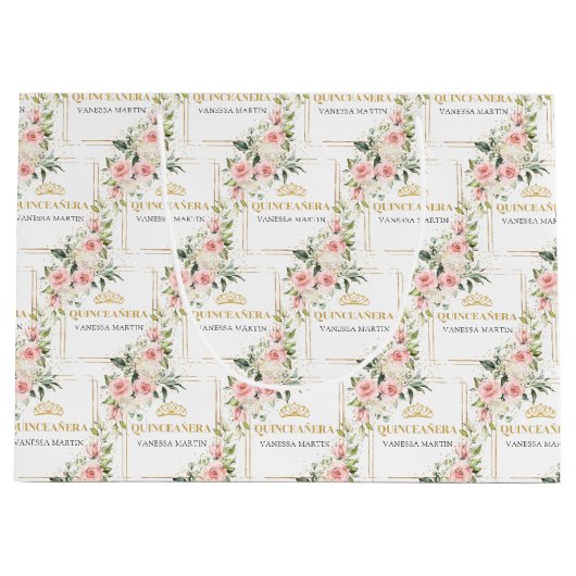 ボホ赤面バラグリーン金ゴールドキンセニェラ抱き枕 ラージペーパーバッグ (正面)