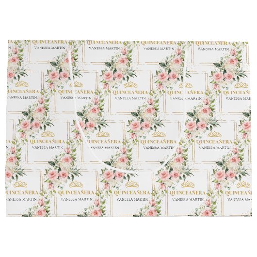 ボホ赤面バラグリーン金ゴールドキンセニェラ抱き枕 ラージペーパーバッグ (裏面)