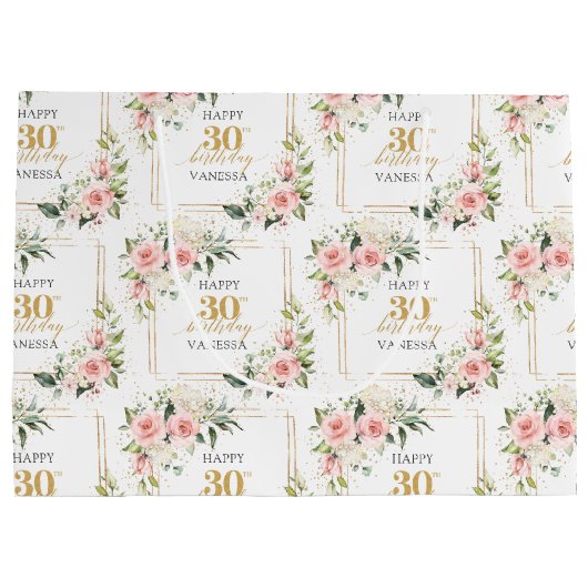 ボホ赤面バラグリーン金ゴールド30th誕生日抱き枕 ラージペーパーバッグ (裏面)