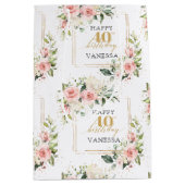 ボホ赤面バラグリーン金ゴールド40th誕生日抱き枕 ミディアムペーパーバッグ (正面)