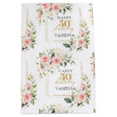 ボホ赤面バラセージ緑金ゴールド50誕生日 ミディアムペーパーバッグ (正面)