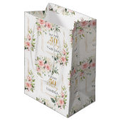 ボホ赤面バラセージ緑金ゴールド50誕生日 ミディアムペーパーバッグ (正面アングル)