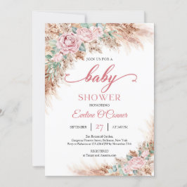 ボホ赤面バラフローラパンパスグラス緑ベビー 招待状