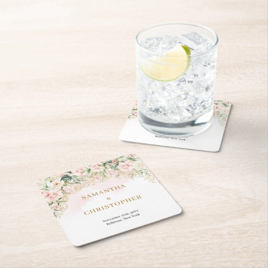 ボホ赤面バラ金ゴールドグリッターユーカリ結婚ス スクエアペーパーコースター (インサイチュ)