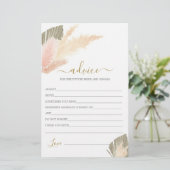 ボホ赤面パンパスグラスアドバイスのための花嫁カード (スタンド正面)