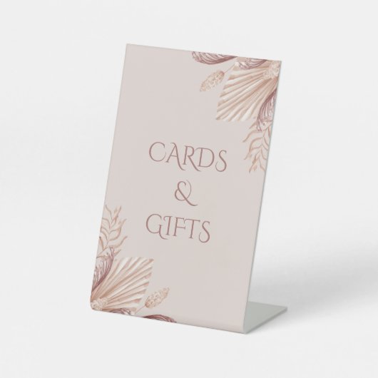 ボホ赤面パンパスグラス結婚ズテーブルサイン 台座サイン (正面)