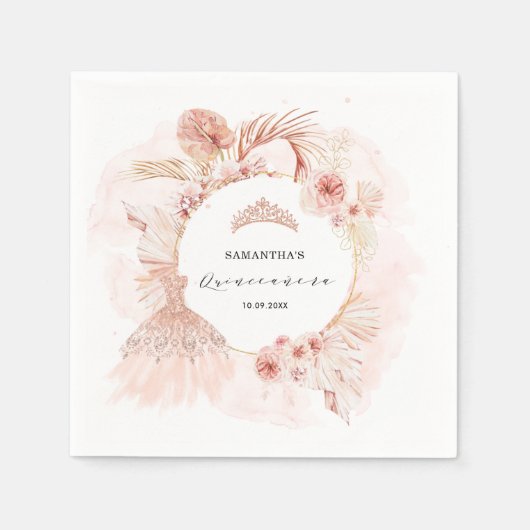 ボホ赤面パンパスグリッタードレスキンセアニェラ スタンダードカクテルナプキン (正面)