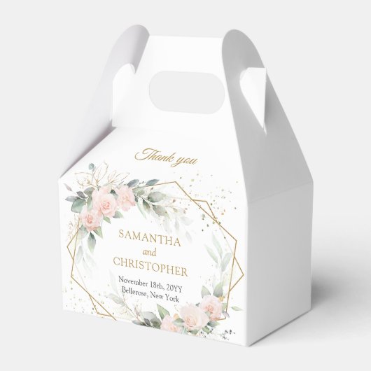 ボホ赤面ピンクのバラの花結婚緑 フェイバーボックス (正面サイド)