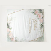 ボホ赤面ピンクのバラ緑の金ゴールドフレーム結婚ズ タペストリー (正面(横))